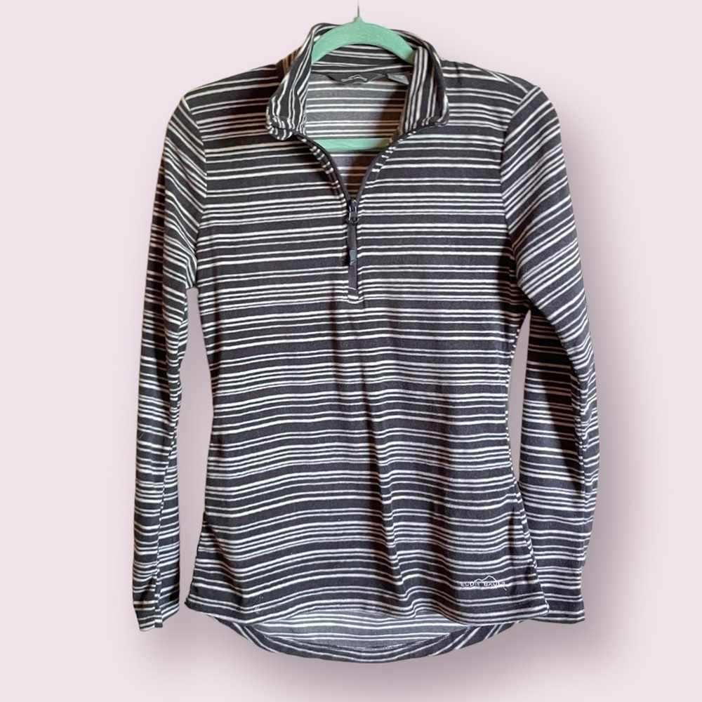 Eddie Bauer Grey Stripe Fleece Quarter Zip Sweatshirt